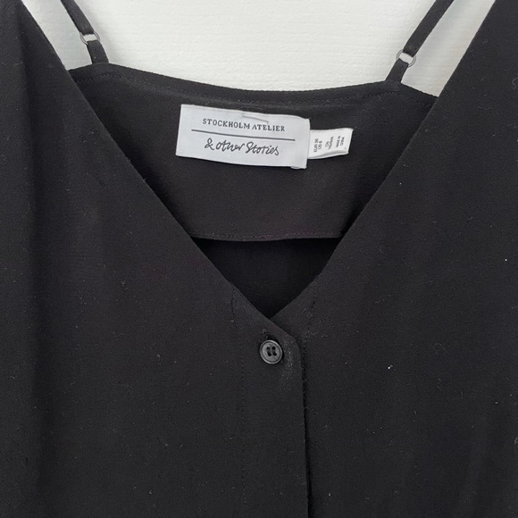& Other Stories Black Slip Dress with Buttons - Picture 2 of 6